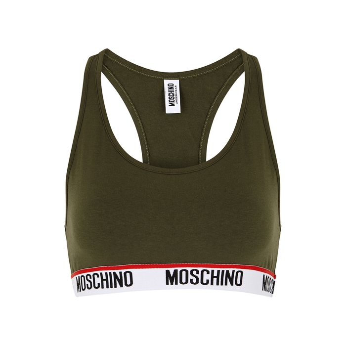 Moschino Underwear Green Logo Stretch-cotton Bra Top