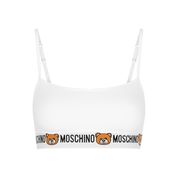 Moschino Underwear White Logo Stretch-cotton Bralette