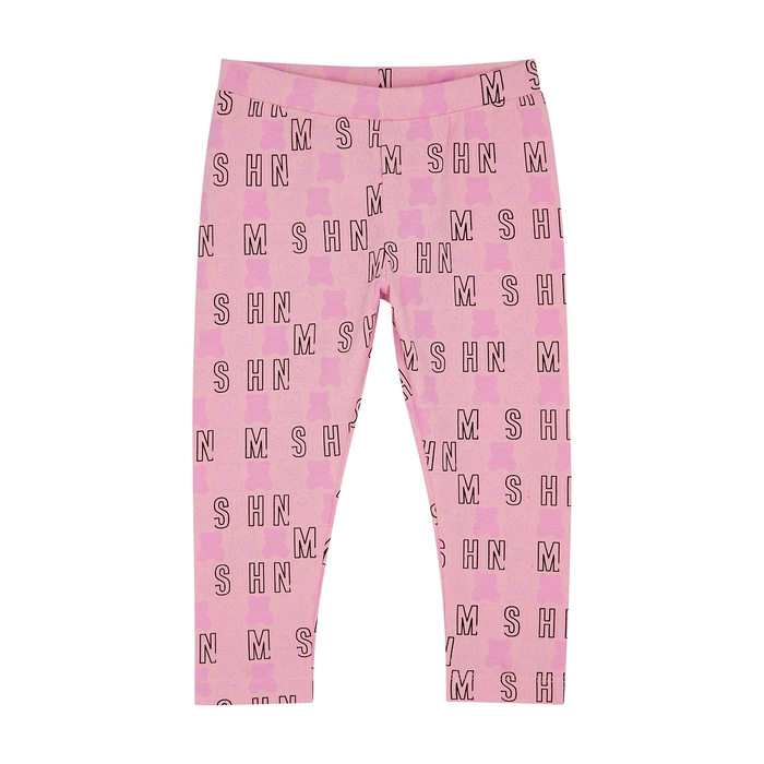 MOSCHINO KIDS Pink Logo-print Stretch-cotton Leggings