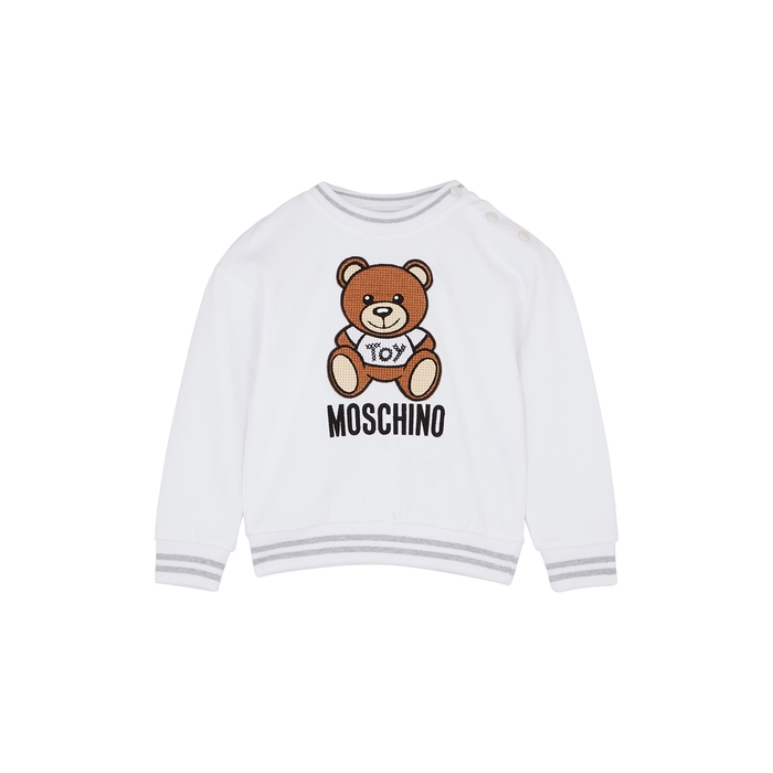 MOSCHINO KIDS White Logo Piqué Cotton Sweatshirt