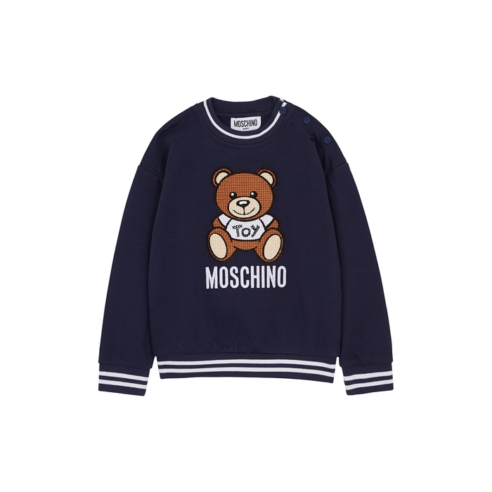 MOSCHINO KIDS Navy Logo Piqué Cotton Sweatshirt