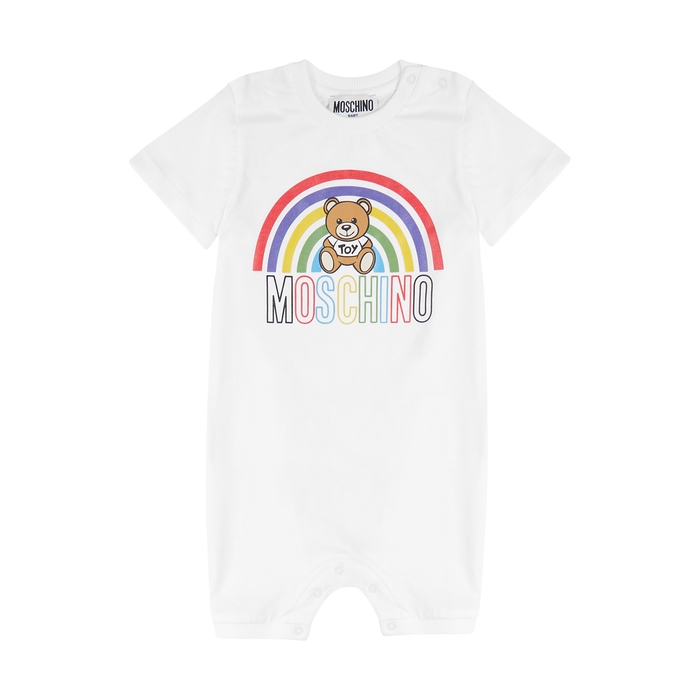 MOSCHINO KIDS White Logo Cotton Babygrow (Newborn-12 Months)