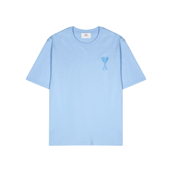 AMI Paris Blue Logo-embroidered Cotton T-shirt