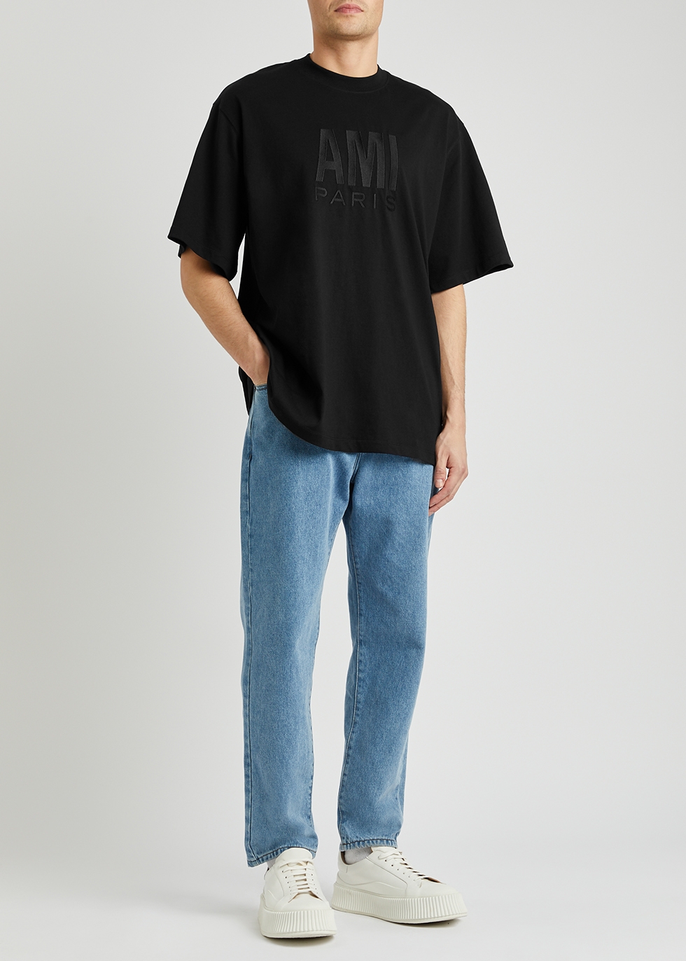 AMI Paris Black logo-embroidered cotton T-shirt - Harvey Nichols
