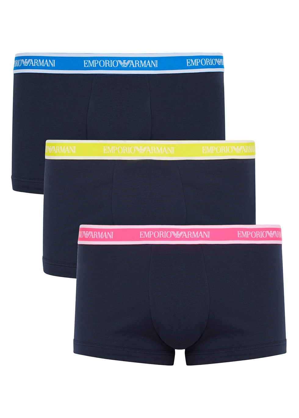 Emporio Armani Navy stretch-cotton boxer trunks - set of three - Harvey ...