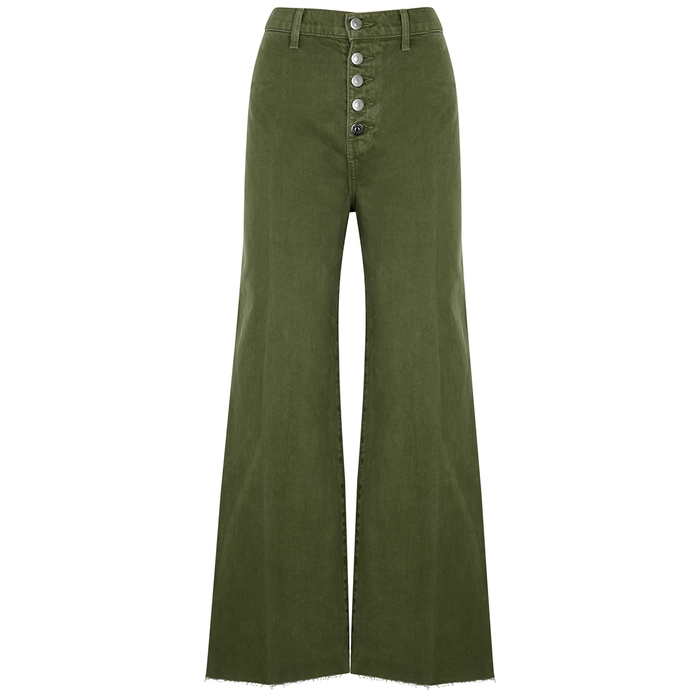Veronica Beard Grant Green Cropped Wide-leg Jeans
