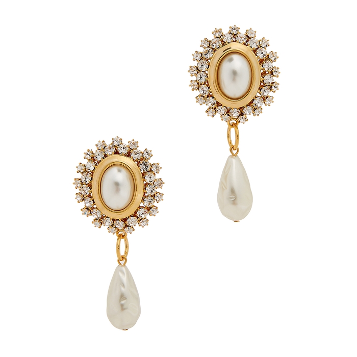 Alessandra Rich Embellished Gold-tone Clip-on Drop Earrings