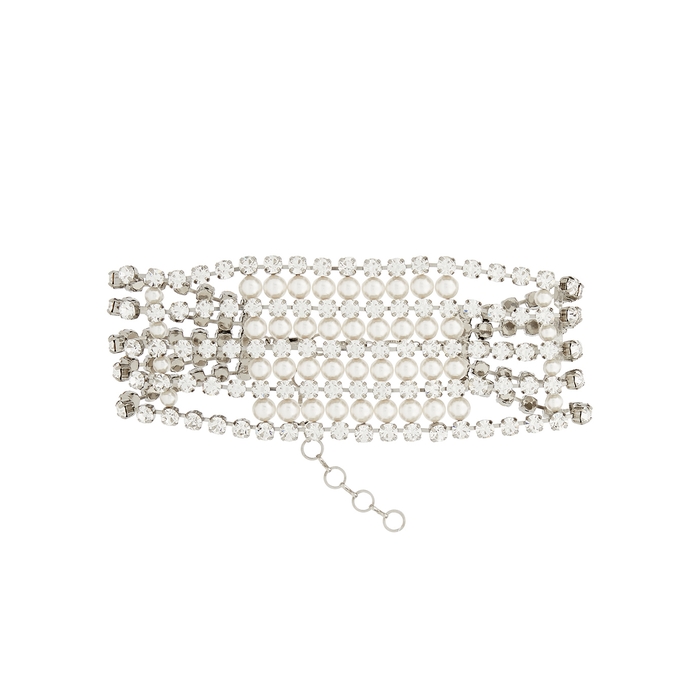 Alessandra Rich Crystal-embellished Silver-tone Choker