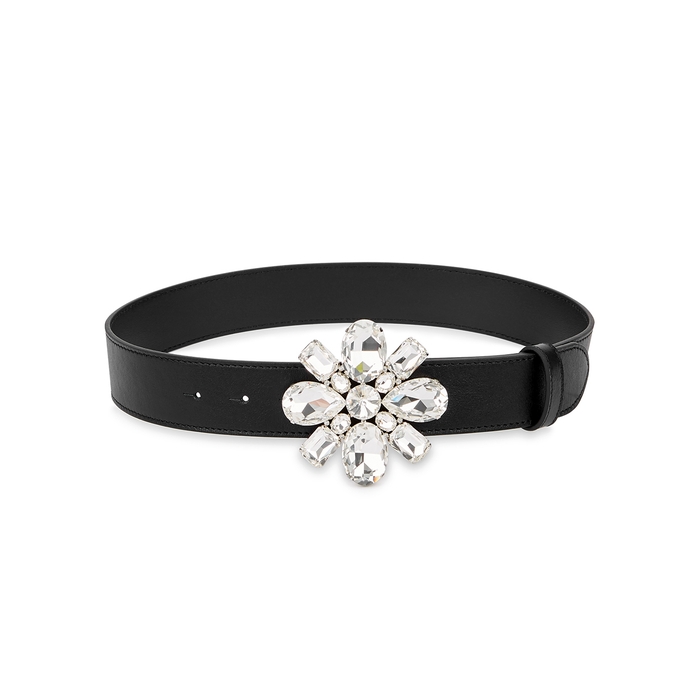 Alessandra Rich Black Crystal-embellished Leather Waist Belt