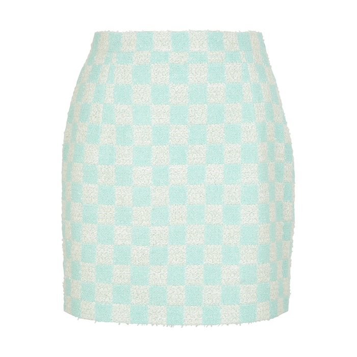 Alessandra Rich Damier Checked Bouclé Tweed Mini Skirt