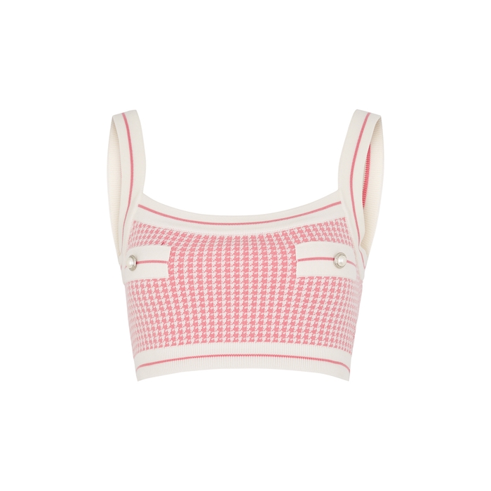Alessandra Rich Houndstooth Knitted Cotton-blend Bra Top