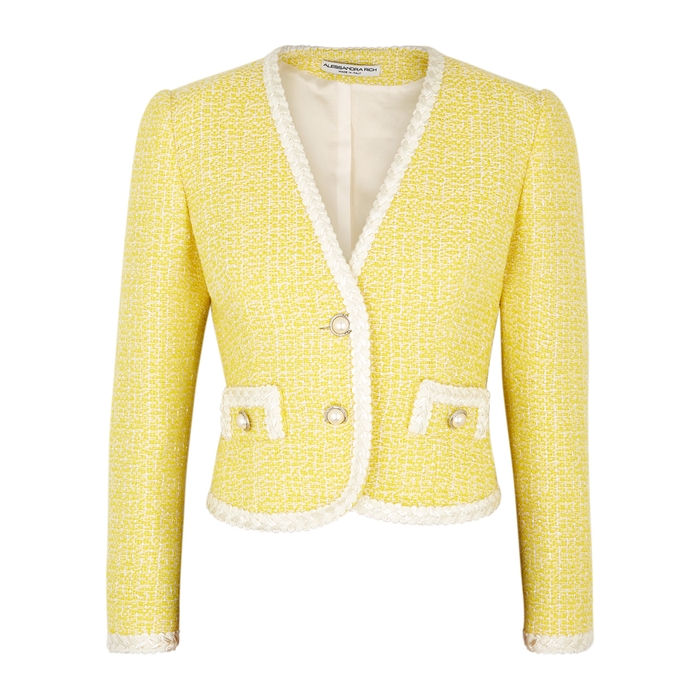 Alessandra Rich Yellow Embellished Tweed Blazer