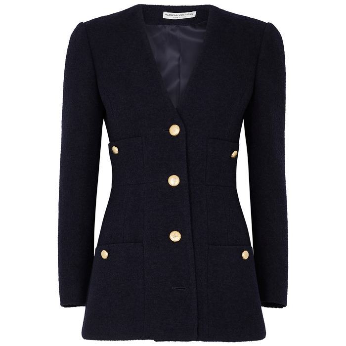 Alessandra Rich Navy Bouclé Tweed Jacket