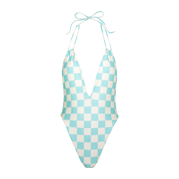 Alessandra Rich Damier Blue Checked Swimsuit