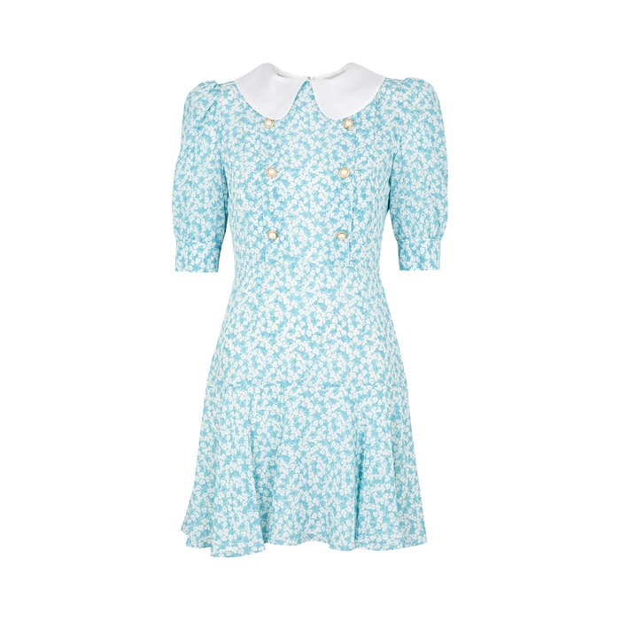 Alessandra Rich Blue Floral-print Silk Mini Dress