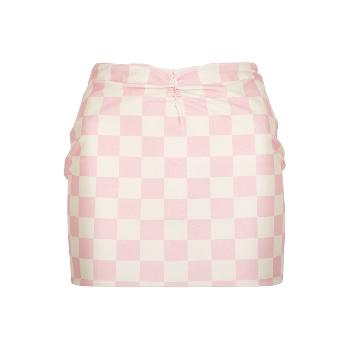 Alessandra Rich Damier Pink Checked Stretch-jersey Mini Skirt