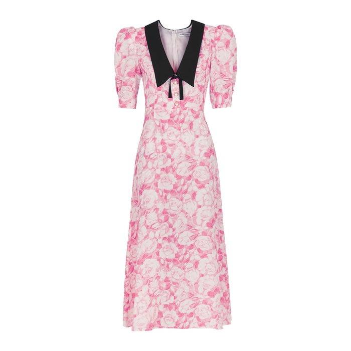 Alessandra Rich Floral-print Silk-jacquard Midi Dress