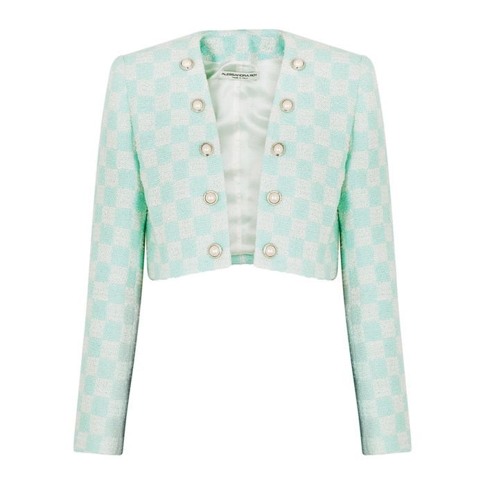 Alessandra Rich Damier Checked Cropped Bouclé Tweed Jacket