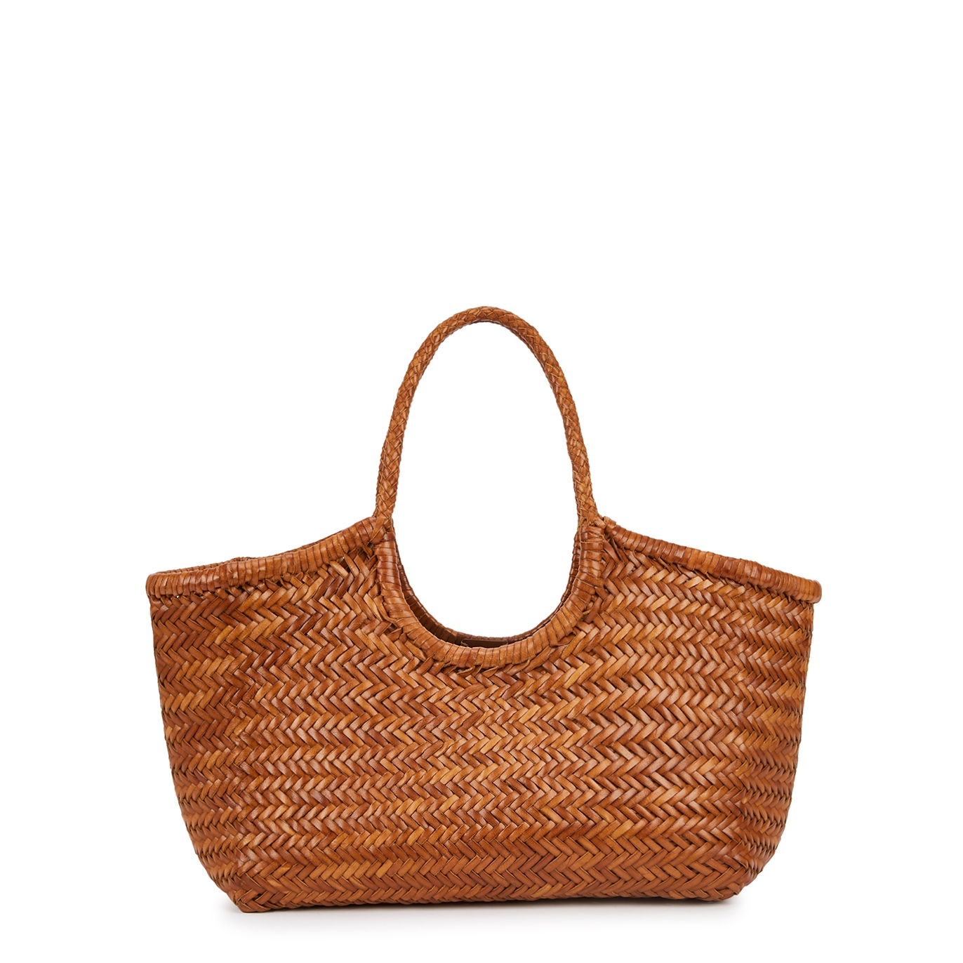 Dragon Diffusion Nantucket Brown Woven Leather Basket Bag - TAN