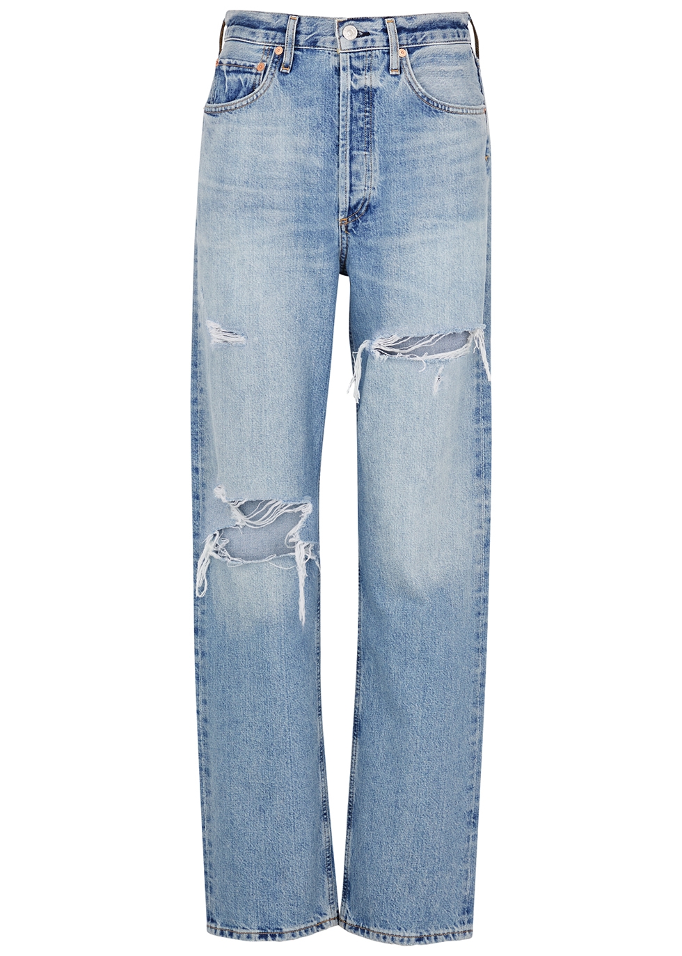 Eva blue ripped straight-leg jeans