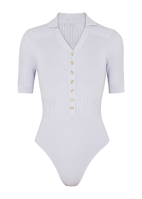 JACQUEMUS Le Body Yauco blue ribbed knitted bodysuit