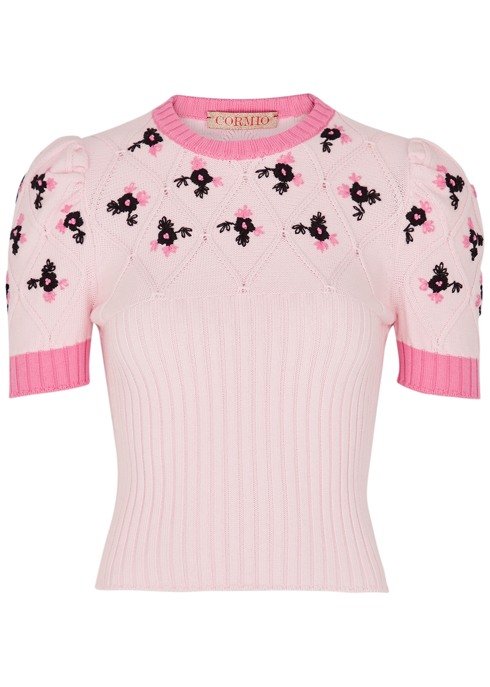 CORMIO OMA pink embroidered cotton-knit top - Harvey Nichols