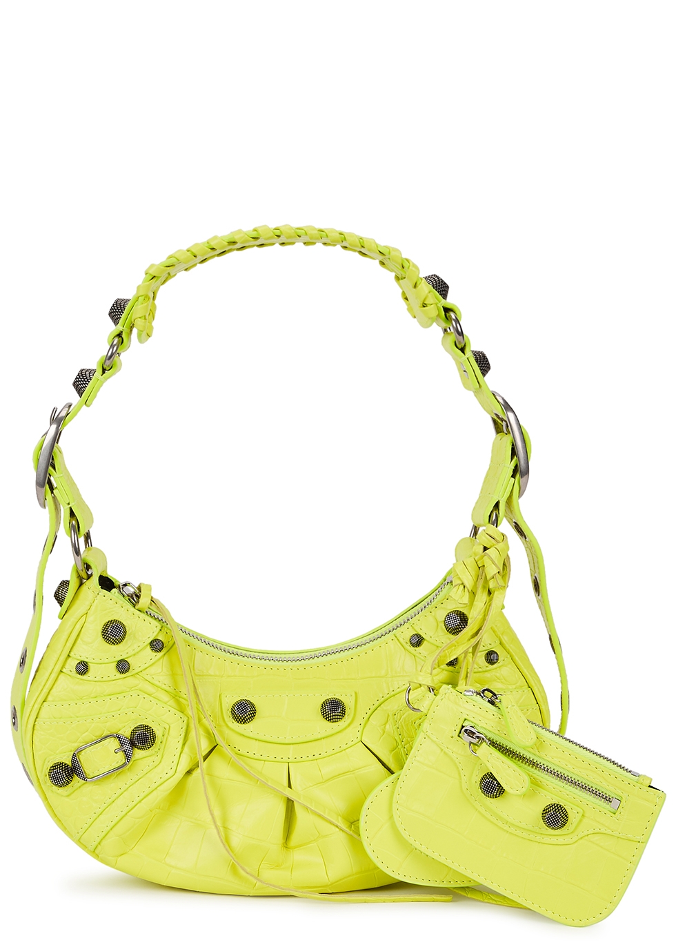 Le Cagole XS neon yellow leather shoulder bag