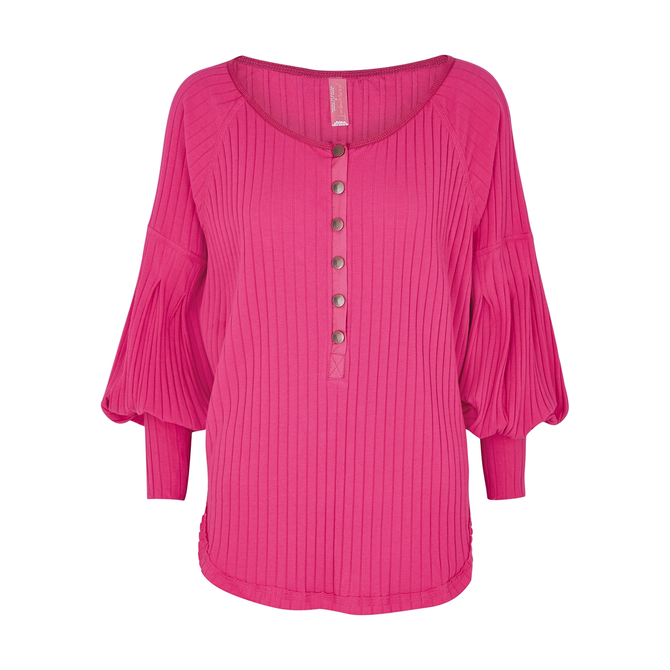 Free People Movement Bella Layer Bright Pink Ribbed Jersey Top - M