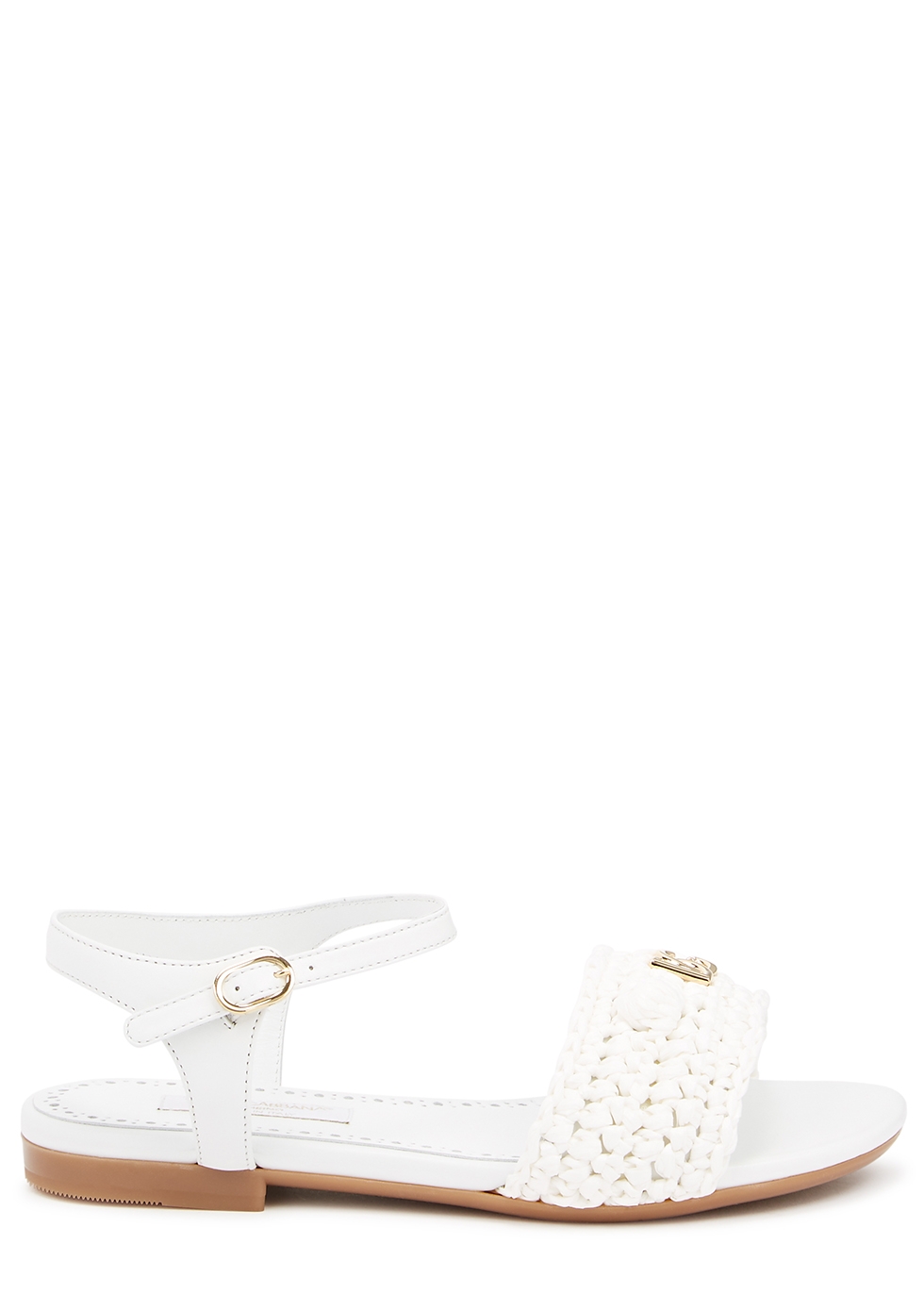 KIDS White leather and raffia sandals (IT30-IT34)