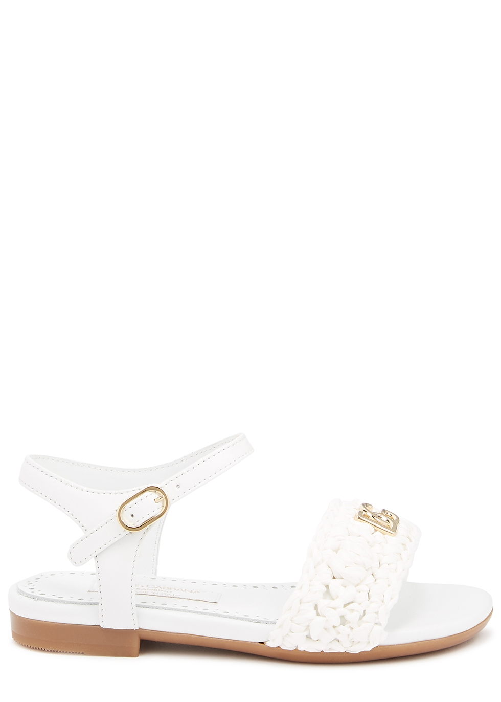 KIDS White leather and raffia sandals (IT24-IT28)