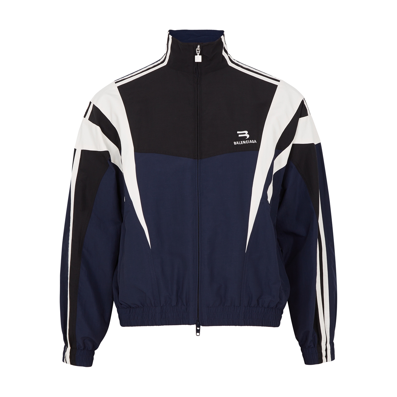 Balenciaga Sporty B navy panelled nylon track jacket - Harvey Nichols