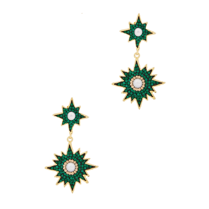 Soru Jewellery Supernova 18kt Gold-plated Drop Earrings In Green