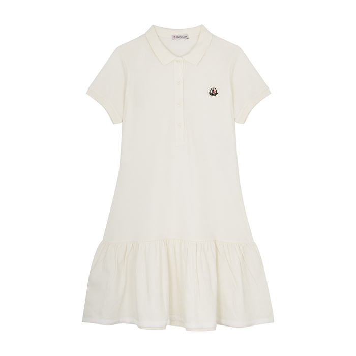 Moncler Kids' Brand Patch Tiered-hem Stretch-cotton Dress 4-14 Years In White