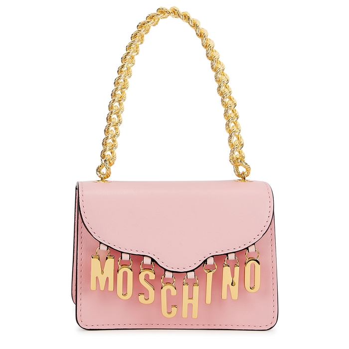 MOSCHINO Pink Small Logo Leather Shoulder Bag
