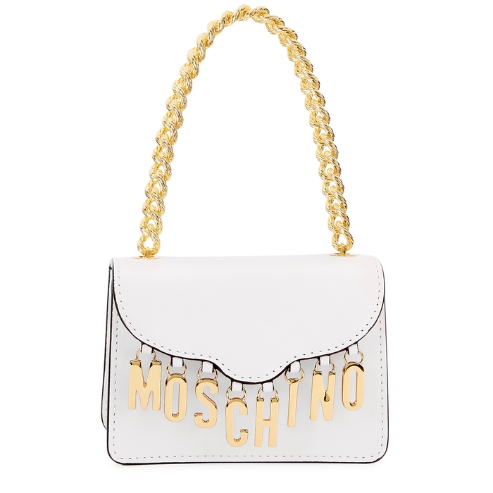 MOSCHINO White Small Logo Leather Shoulder Bag