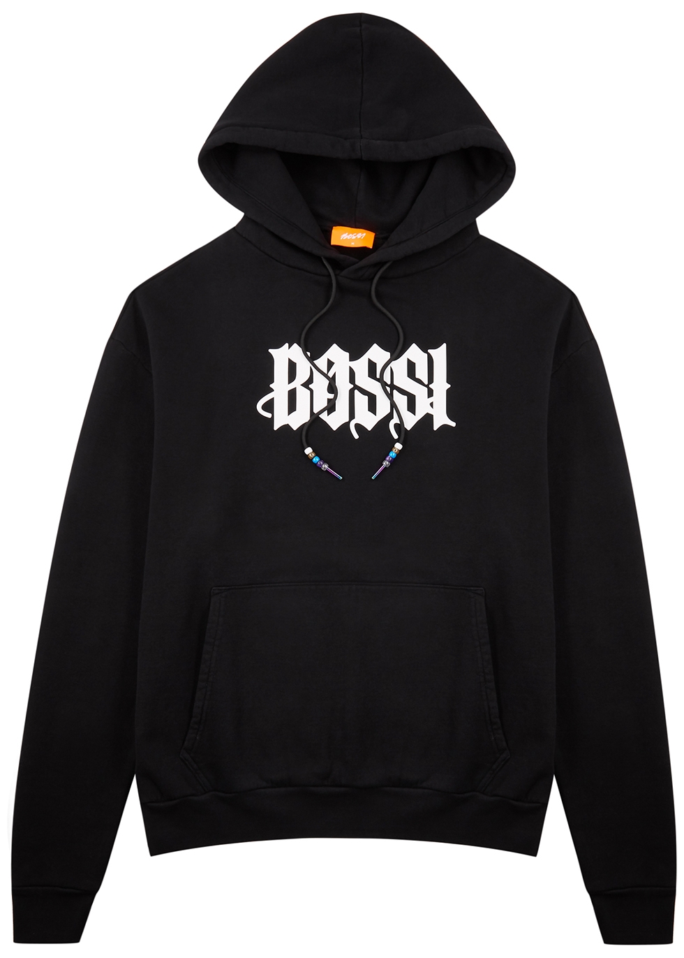 BOSSI Sportswear Black logo hooded cotton sweatshirt