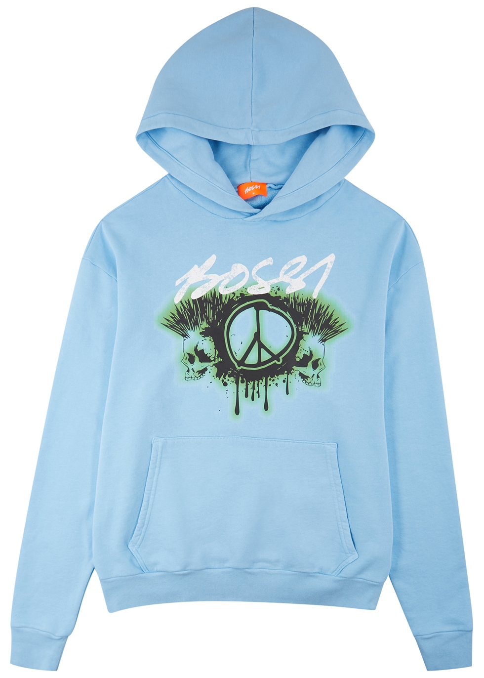 BOSSI Sportswear Peace In Death blue hooded cotton sweatshirt