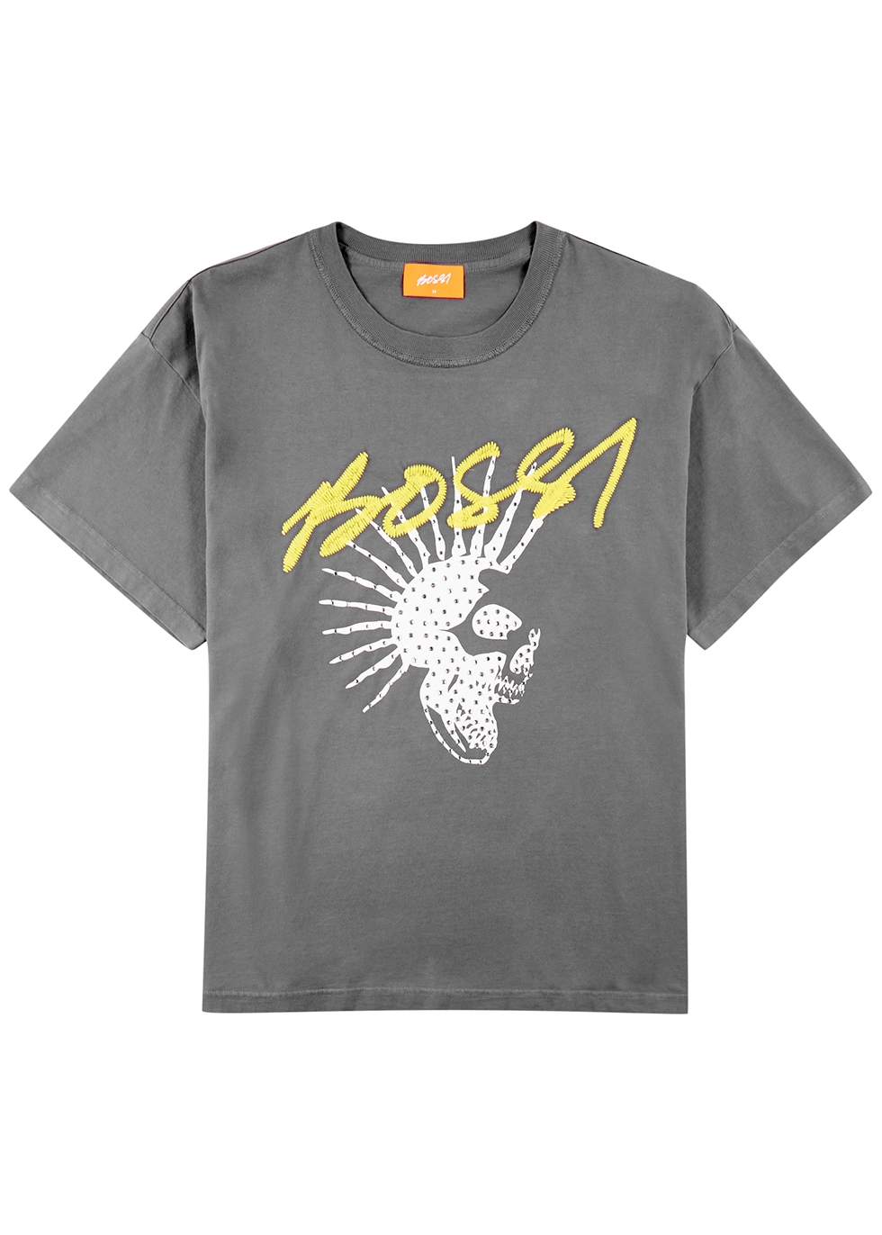 BOSSI Sportswear Grey printed and embellished cotton T-shirt