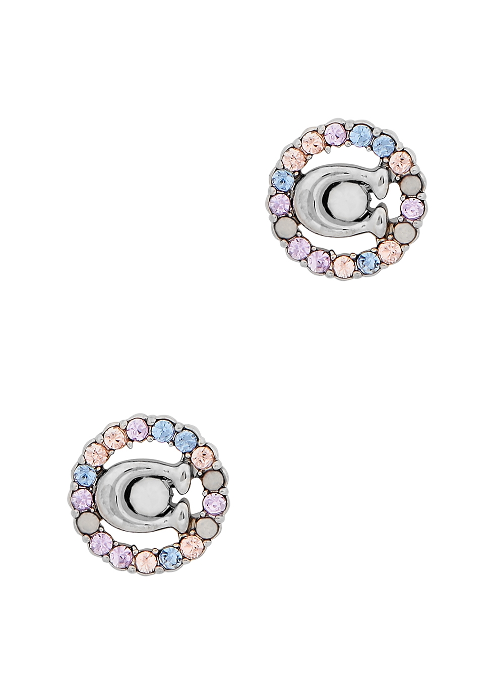 Embellished silver-tone logo stud earrings