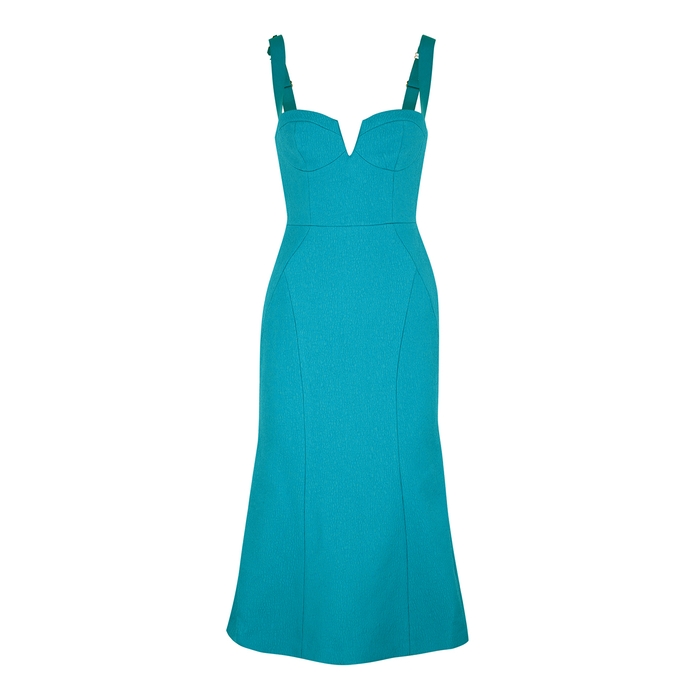Rebecca Vallance Diana Turquoise Textured Midi Dress