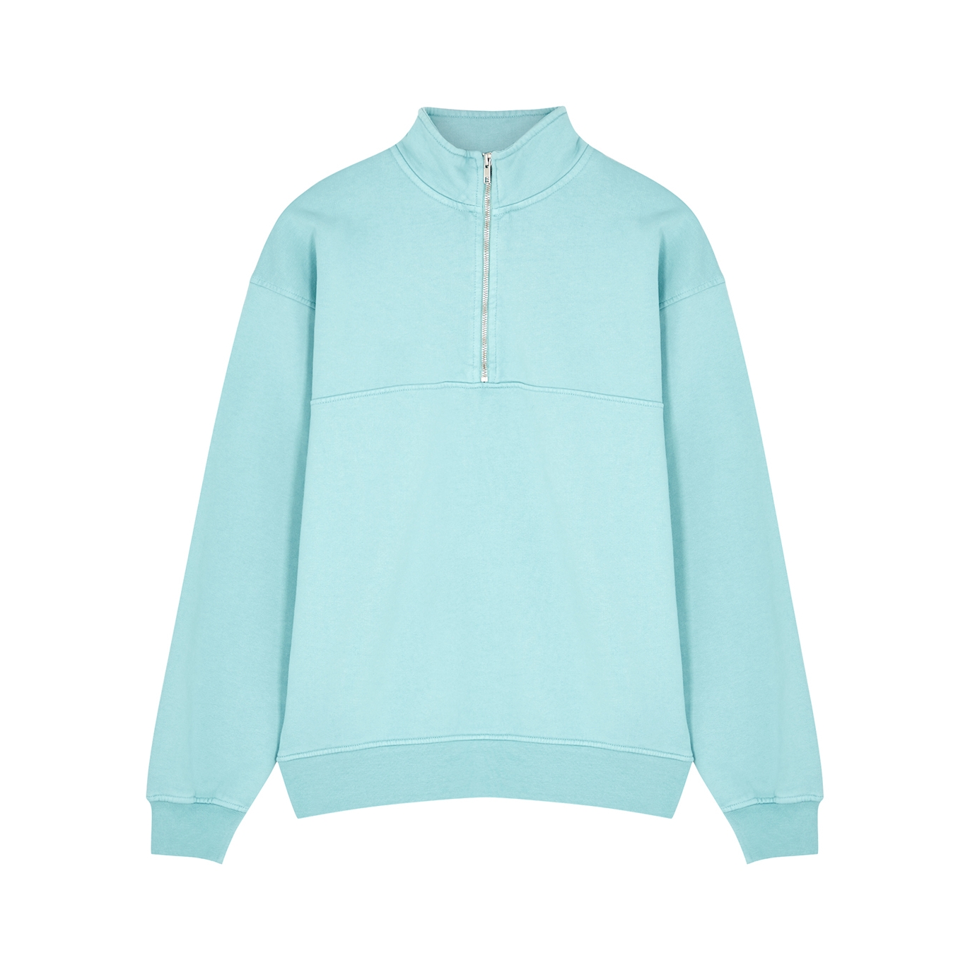Colorful Standard Turquoise Half-zip Cotton Sweatshirt