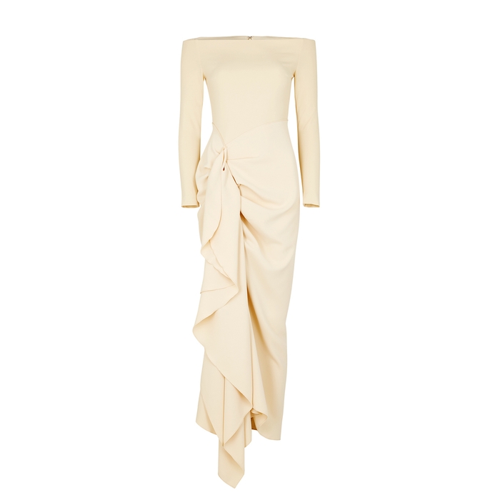 Solace London Lotus Ivory Ruffle-trimmed Maxi Dress