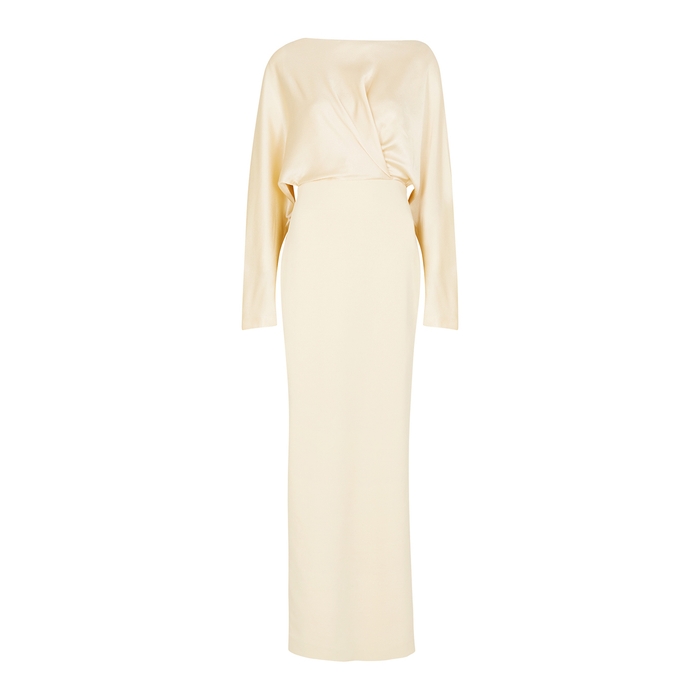 Solace London Aurora Ivory Satin And Crepe Gown