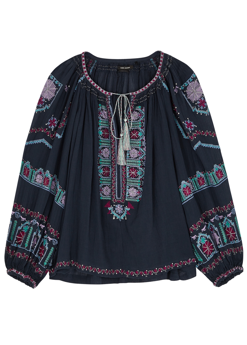 Isabel Marant Clive navy embroidered cotton blouse - Harvey Nichols