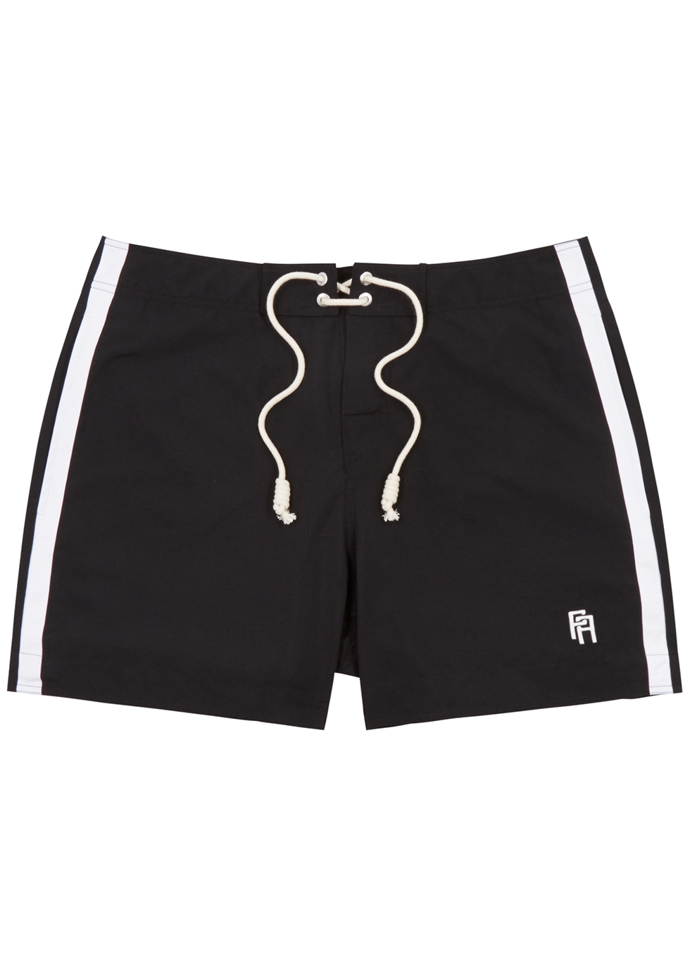Black striped nylon swim shorts