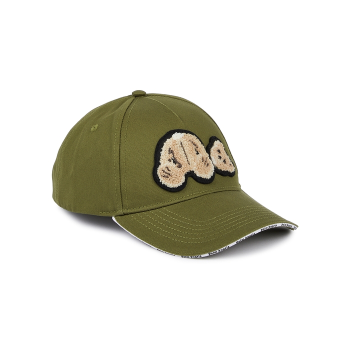 Palm Angels Army Green Bear-appliquéd Cotton-twill Cap