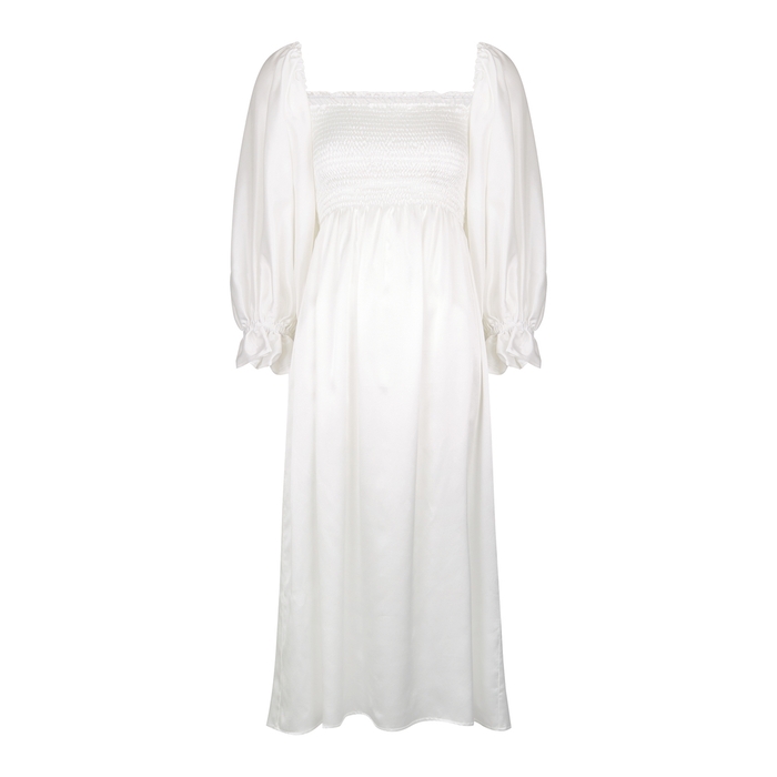 Sleeper Atlanta White Off-the-shoulder Silk Midi Dress