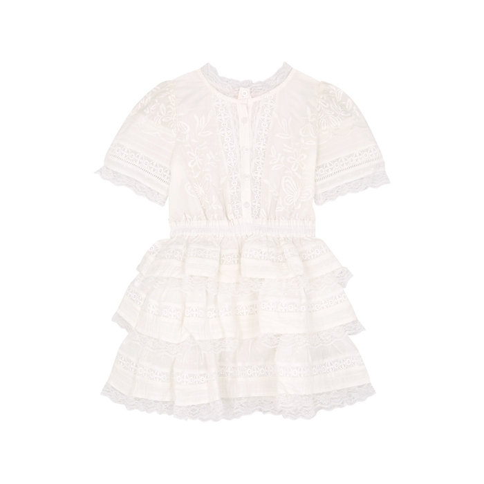 MARLO KIDS Melina White Lace-trimmed Cotton-blend Dress