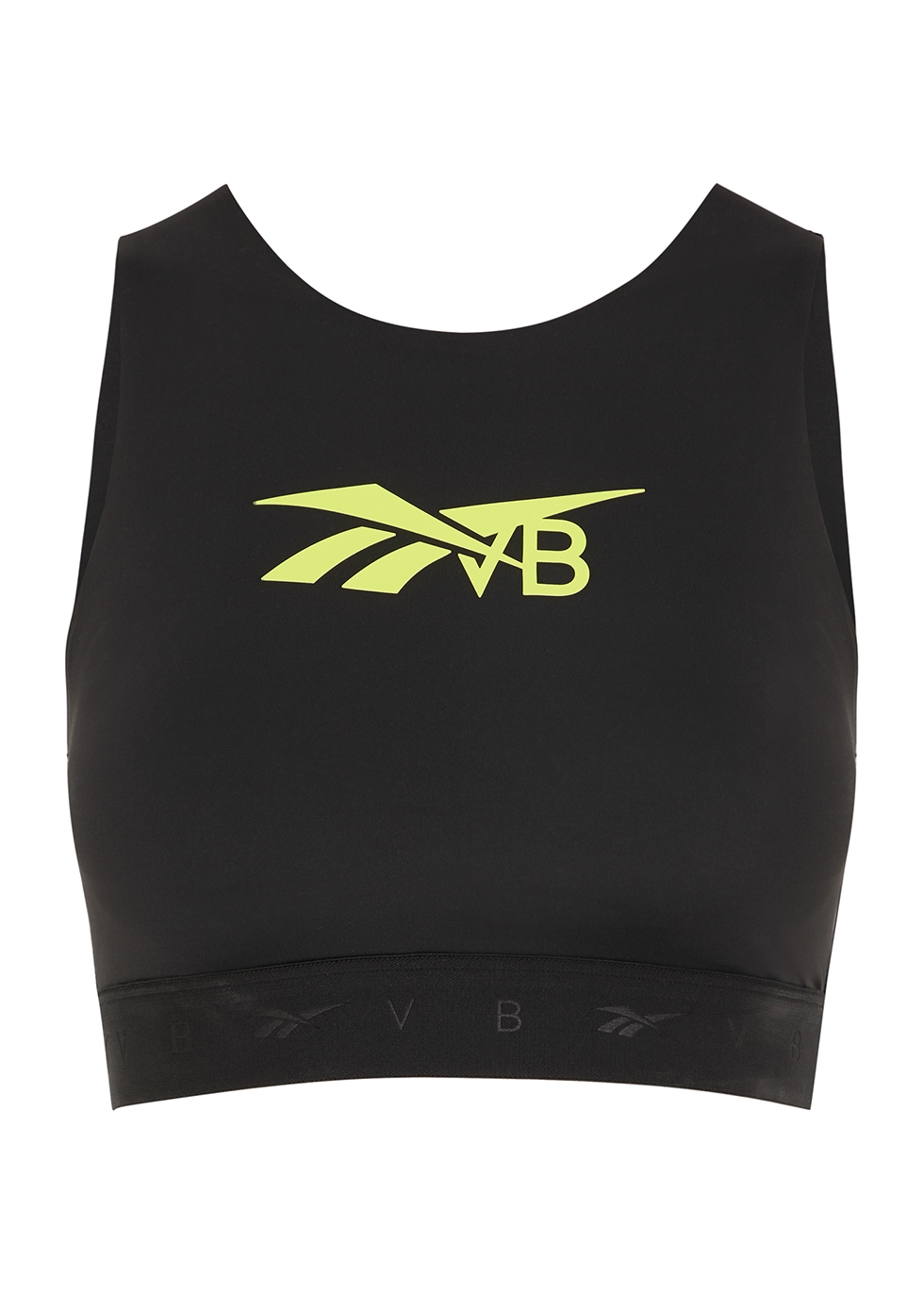 Black logo-print bra top
