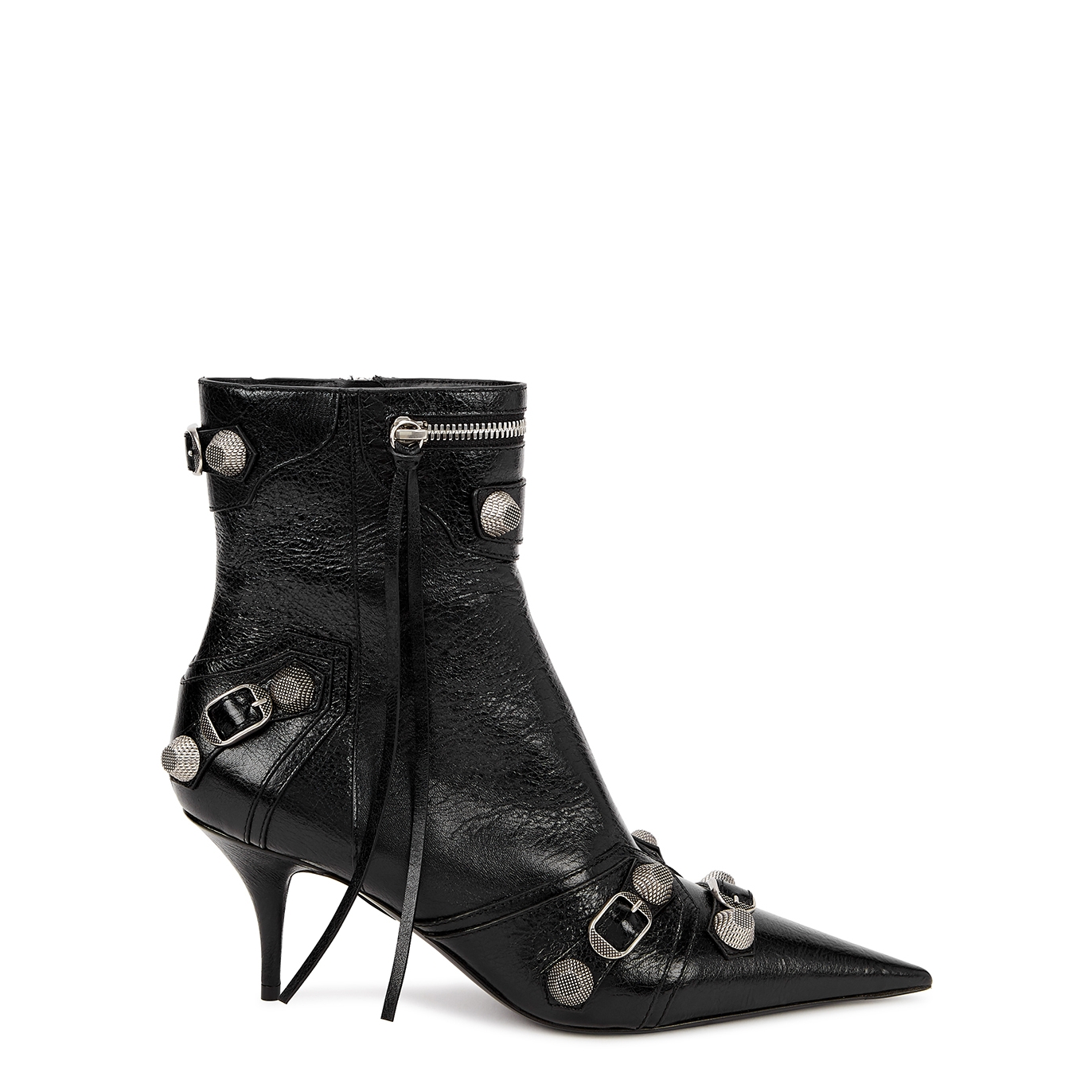 Balenciaga Cagole 70 Black Embellished Leather Ankle Boots - 4.5